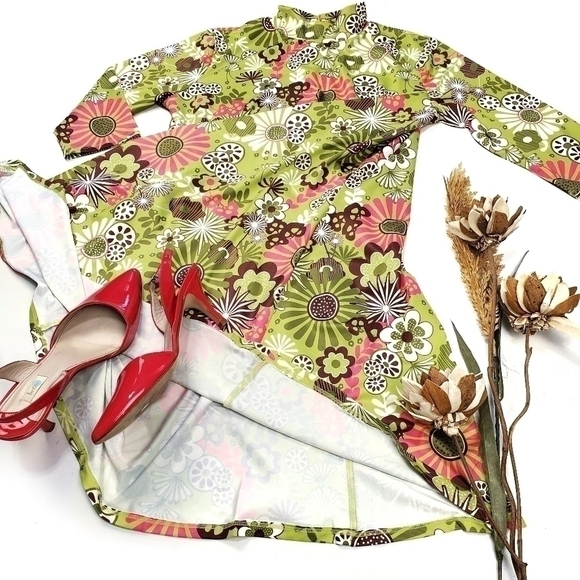 Emma's Closet Lime Pink Floral Boho Tunic Dress S - Picture 4 of 16